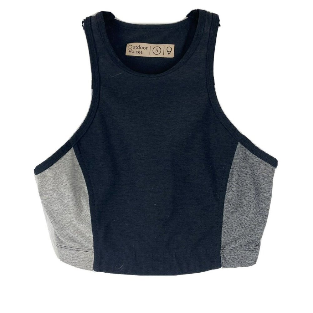 Outdoor Voices Sports Bra Crop Top Athena Black Gray Women's S High Neck